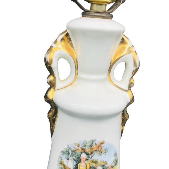 Vintage Glazed Gilded Porcelain Lamp, Table Lighting Decor, Classic French Victo - Picture 4 of 12